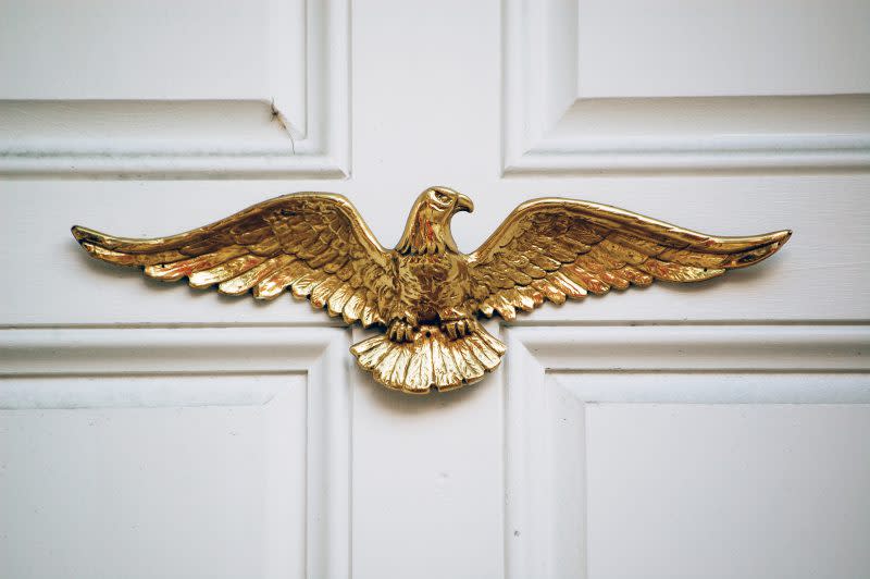 An example of a “freedom flyer” eagle you may find on a mortgage-free home. (Getty)