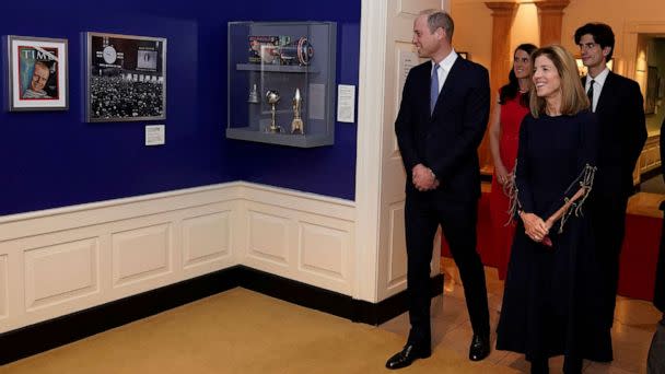 PHOTO: Britain's Prince William, Prince of Wales, and U.S. Ambassador to Australia Caroline Kennedy, daughter of late U.S. President Kennedy, tour a space exhibit the John F. Kennedy Presidential Library, in Boston, Dec. 2, 2022. (Pool/Reuters)