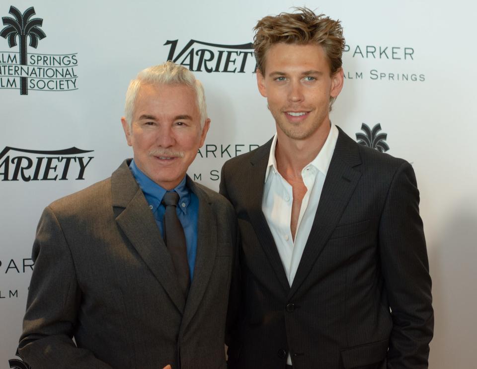 "Elvis" director Baz Luhrmann (left) and actor Austin Butler (right) on the red carpet during the Variety Creative Impact Awards and 10 Directors to Watch Brunch at the Parker Palm Springs in Palm Springs, Calif., on January 6, 2023