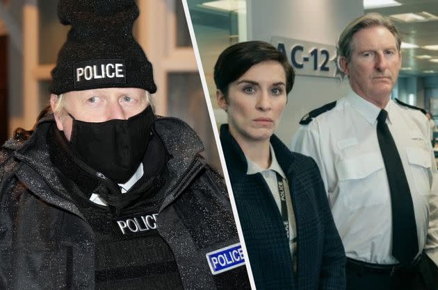 Boris Johnson and Line of Duty stars Vicky McClure and Adrian Dunbar (Photo: Getty/BBC)