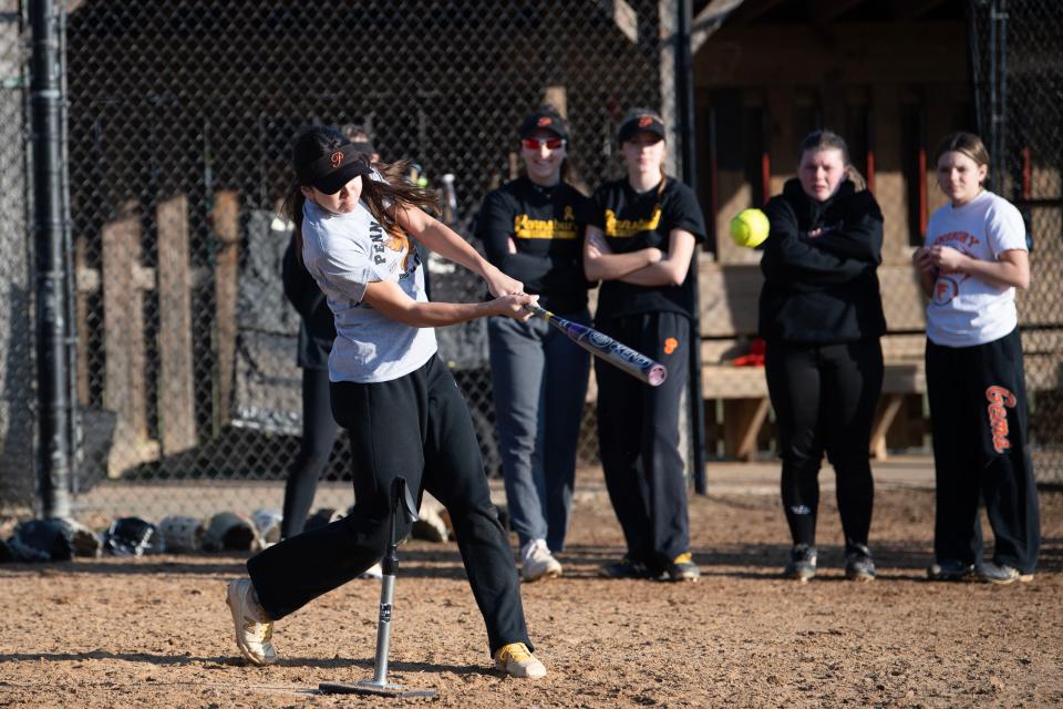 Pennsbury students attend the tryouts for the school's softball team after school at Pennsbury High School on Monday, March 6, 2023. High schools spring sports officially kick off late March in Bucks County.