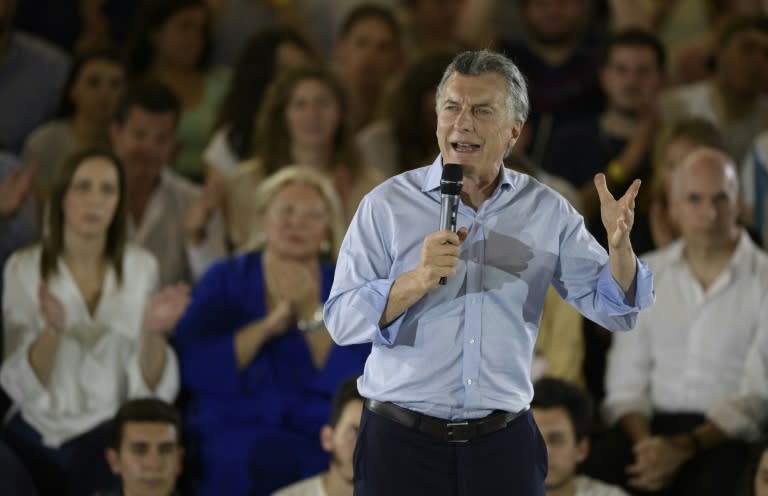 Argentine President Mauricio Macri, pictured campaigning in Buenos Aires on October 17, 2017, hopes to secure a mandate for his centre-right economic programme in the upcoming election set for Sunday