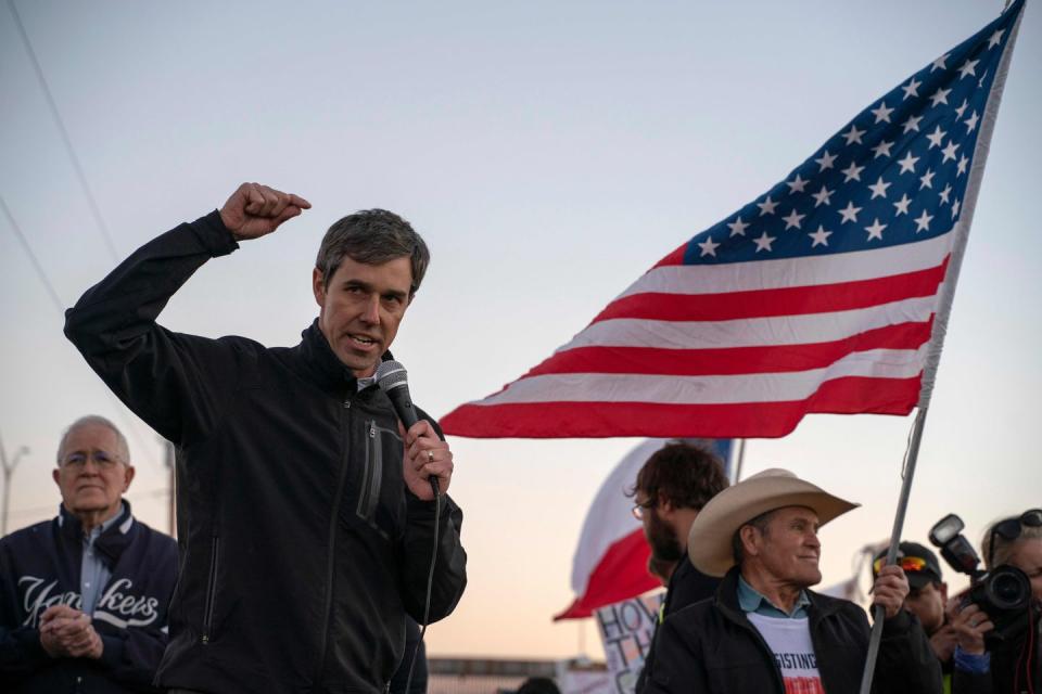 <p>O'Rourke speaks to marchers on Monday. </p>