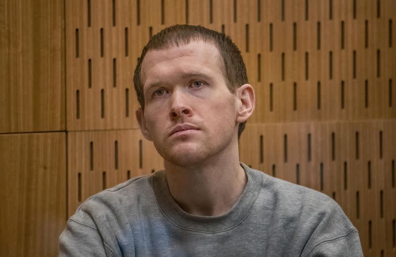 Brenton Tarrant, the gunman who shot and killed worshippers in the Christchurch mosque attacks, is seen during his sentencing at the High Court in Christchurch