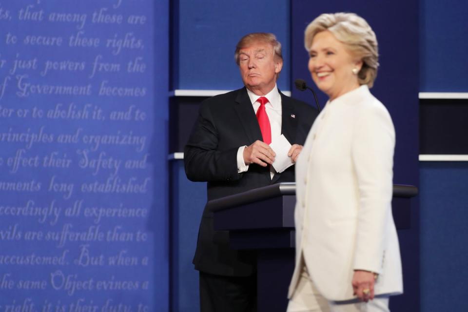 Hillary Clinton and Donald Trump during a 2016 presidential debate in Las Vegas, Nevada (Getty Images)