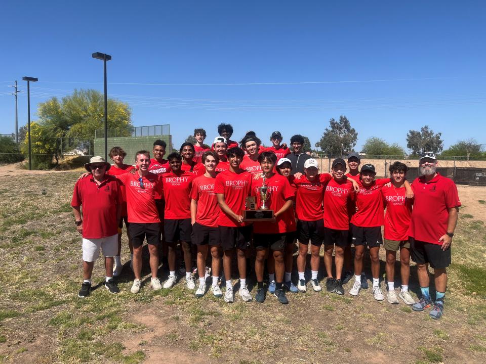 Brophy Prep winning the Division I boys tennis state title against Mountain Ridge.