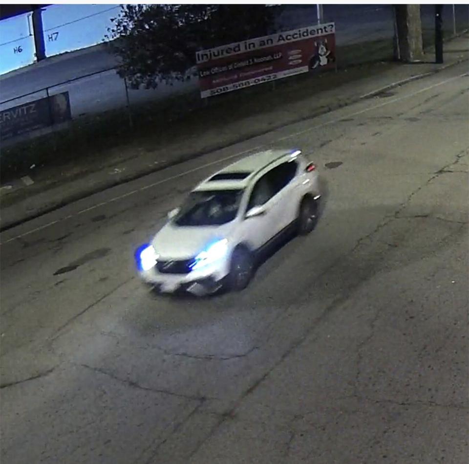 Police believe this white SUV was involved in a fatal hit-and-run on Forest Avenue in Brockton, caught on video surveillance fleeing the scene, Monday night, Nov. 21, 2022.