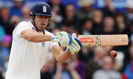 England's Alastair Cook hits a four against New Zealand during the second day of the Investec Test Series at Headingley on May 30, 2015. Action Images via Reuters / Philip Brown