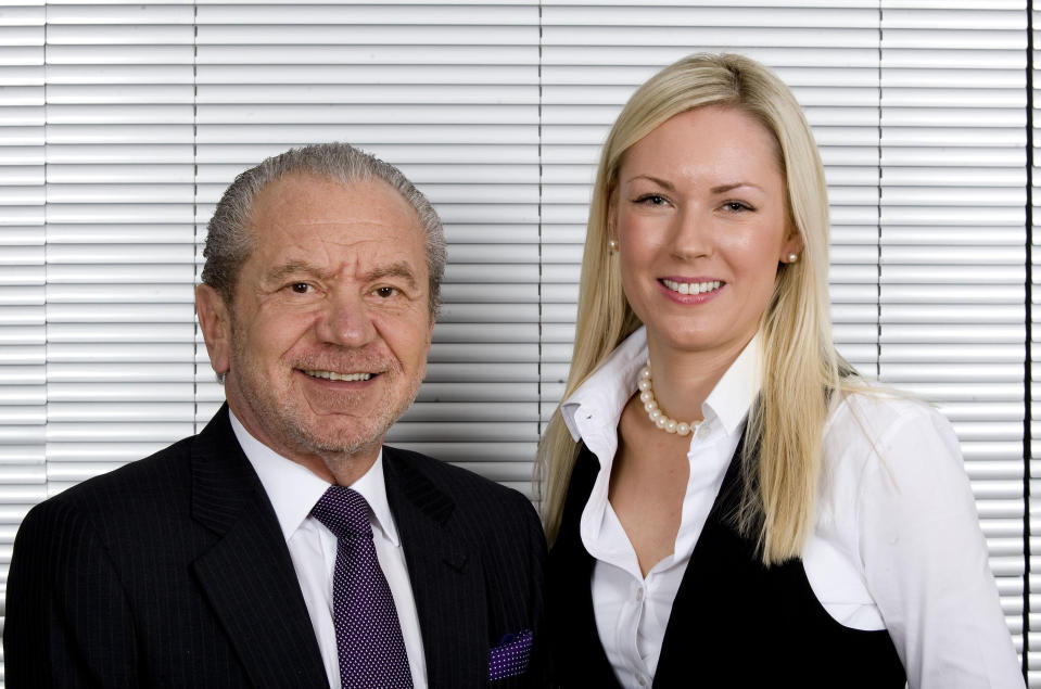 EMBARGOED TO 0001 MONDAY DECEMBER 20  Lord Sugar and Stella English, the winner of the Apprentice 2010 at Talkback Thames in London. 