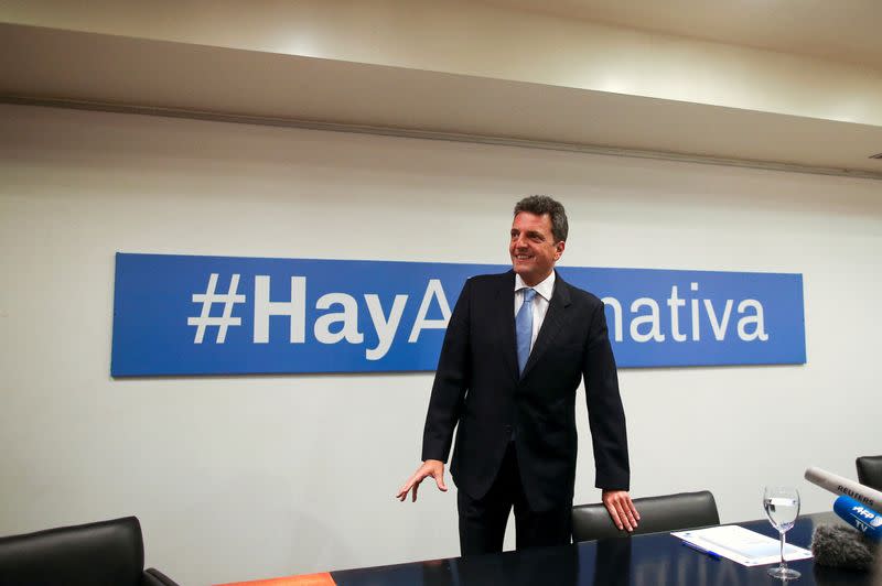 FILE PHOTO: Argentine politician and potential 2019 presidential candidate, Sergio Massa, arrives for a news conference with members of the foreign media at his offices in Buenos Aires