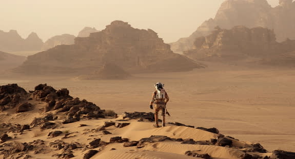 In the movie "The Martian," which hits theaters in October, Matt Damon plays astronaut Mark Watney, who is mistaken for dead and left behind on the Red Planet.