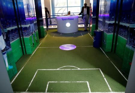 A view shows the replica of a soccer pitch at the Sportpesa, online sports betting firm, company headquarters in Nairobi, Kenya, January 3, 2018. REUTERS/Thomas Mukoya