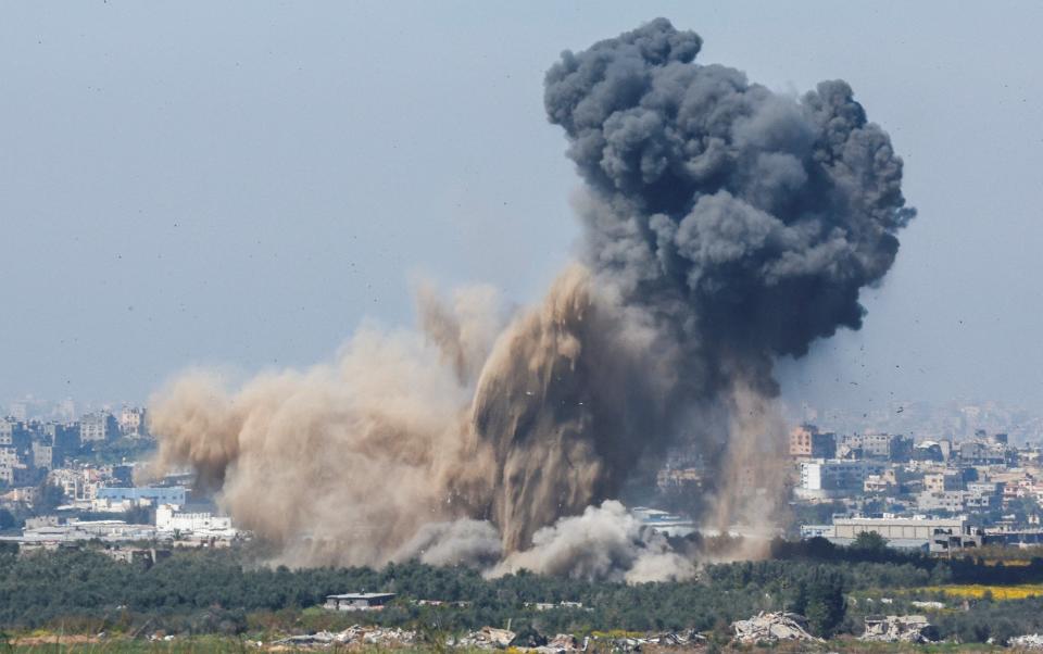 Smoke rises from an explosion in Gaza