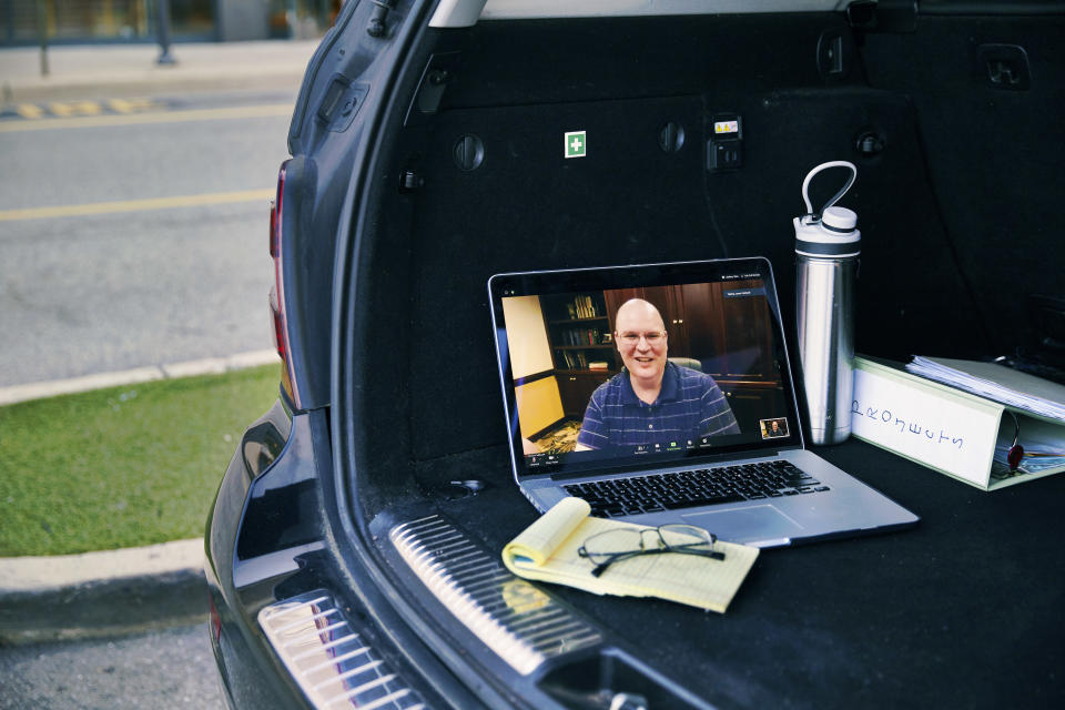 Jason Caldwell, gerente de marketing de WordPress en una videollamada desde Billings, Montana, en Edison, Nueva Jersey, el 25 de julio de 2020. (Shirley Yu/The New York Times)