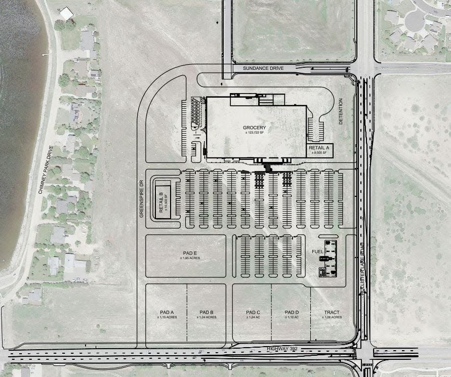 A conceptual plan that shows where a potential King Soopers could have been built had the grocer been able to acquire land from Clearview Library District.