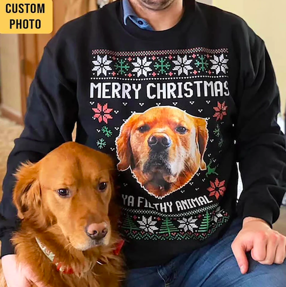 where to buy ugly christmas sweaters, Custom Photo Ugly Christmas Ya Filthy Animal Dog Cat Sweatshirt