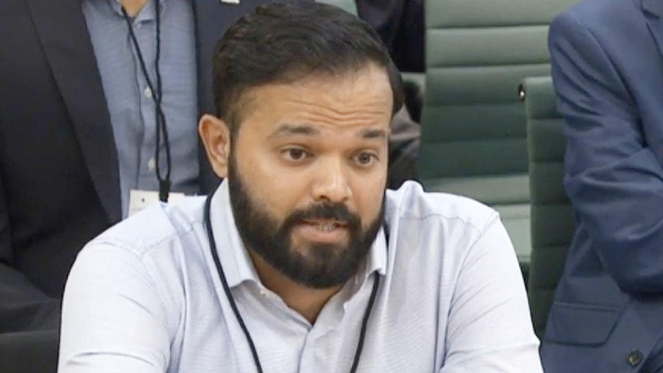 Seen here, Azeem Rafiq at a hearing into the English cricket racism scandal.
