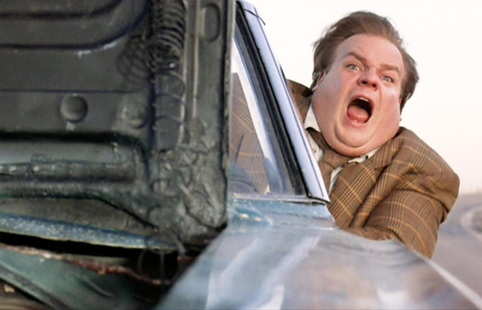 LOS ANGELES - MARCH 31: The movie "Tommy Boy", directed by Peter Segal. Seen here, Chris Farley as Tommy Callahan.  Initial theatrical release March 31, 1995. Screen capture. Paramount Pictures. (Photo by CBS via Getty Images)