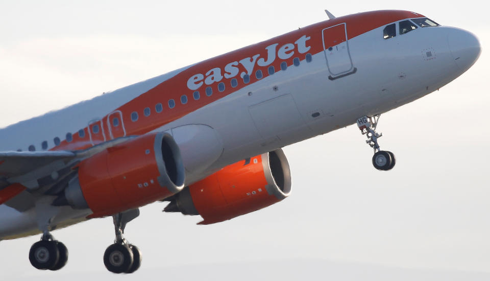 An Easyjet plane takes off from Manchester Airport in Manchester, Britain January 20, 2020. REUTERS/Phil Noble