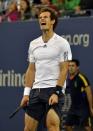 Andy Murray of Great Britain reacts against Novak Djokovic of Serbia during their 2012 US Open men's singles finals match in New York on September 10, 2012. Cheered on by fellow Scots Sir Sean Connery and Manchester United boss Sir Alex Ferguson, Murray survived a thrilling fightback by Djokovic