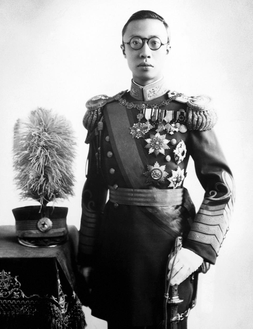 China: Pu-Yi (1906-1967), as Japanese puppet 'Emperor of Manchukuo' (1932-1945), in military dress uniform, c. 1935. (Photo by: Pictures from History/Universal Images Group via Getty Images)