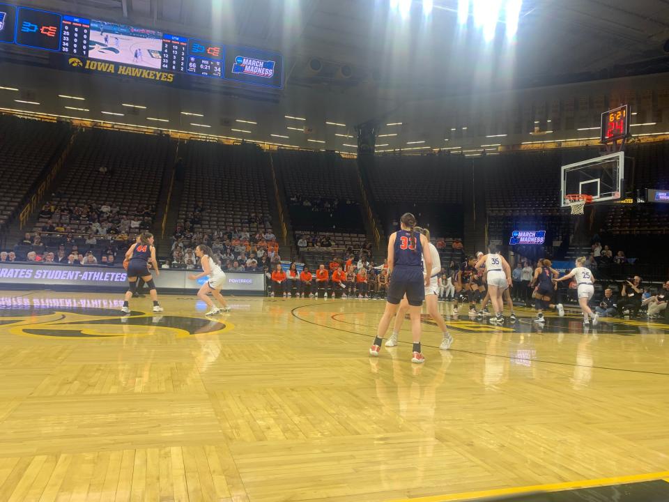 Holy Cross faced off against UT Martin Thursday night in the First Four in Iowa City, Iowa.