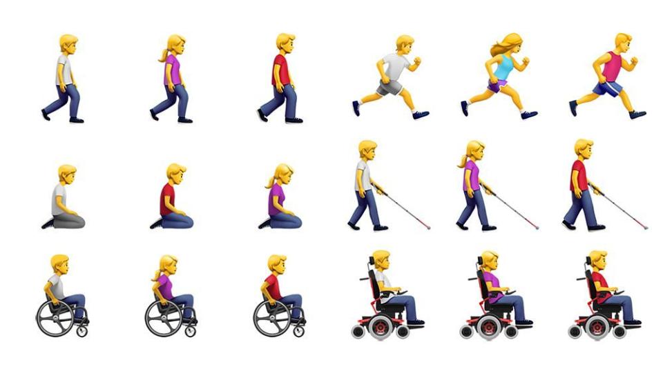 人物的部分有推出坐輪椅的人、跪姿等符號 Photo Via:emojipedia