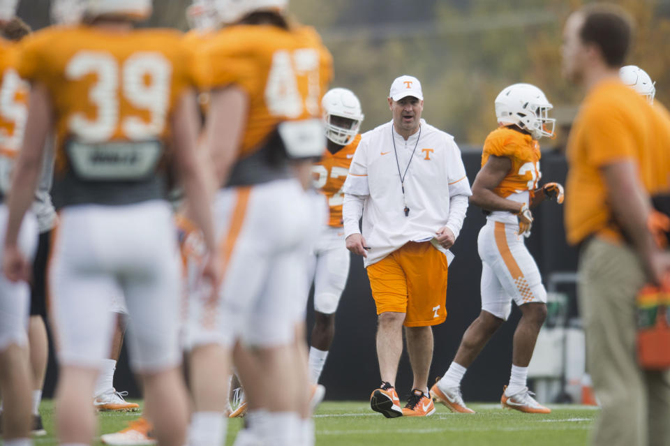 First year Tennessee head coach Jeremy Pruitt has cut music from his practices. (Caitie McMekin/Knoxville News Sentinel via AP)