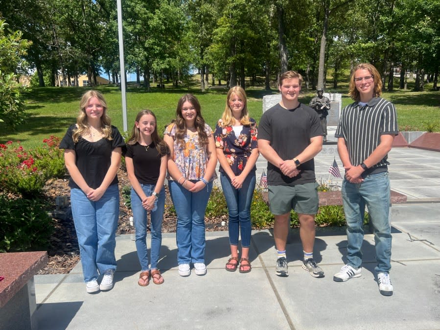 <strong><em>Among 10 area students headed to Normandy next week are Katelyn Shoemaker, Courtney Good, Eden Vineyard, Natalie Carr, Garrett Crowder and Mark Sago. (Photo: WJHL)</em></strong>