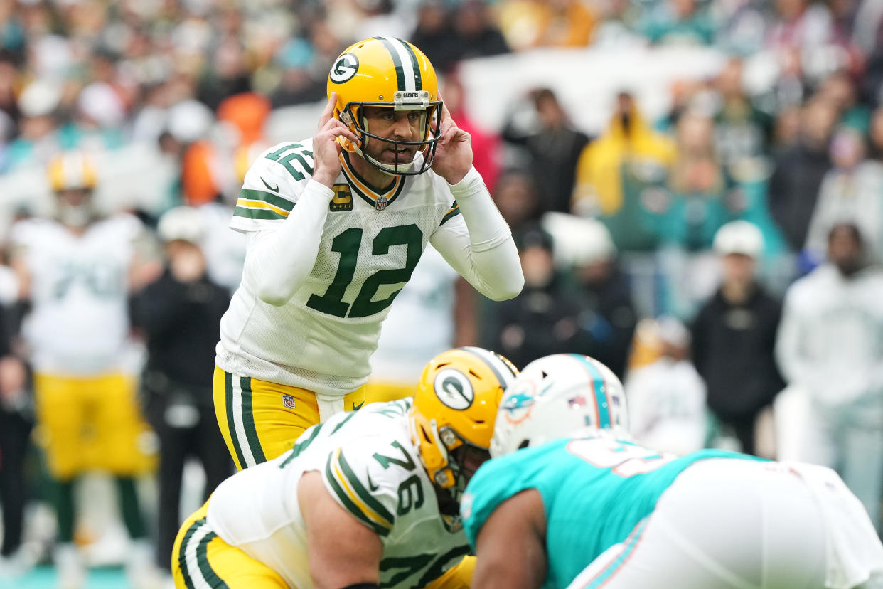 Aaron Rodgers will meet with the New York Jets this week. (Photo by Eric Espada/Getty Images)