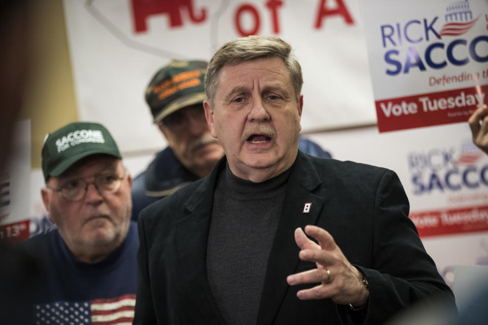 Republican Rick Saccone speaks to reporters at the Republican Committee of Allegheny County offices in Pittsburgh on March 9, 2018. (Photo: Drew Angerer/Getty Images)