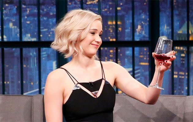 JLaw has long expounded on her love of fermented grape juice. Source: YouTube