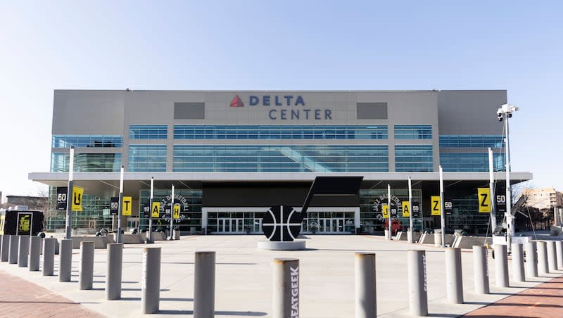 The Delta Center is seen in Salt Lake City on Friday, Feb. 23, 2024. The International Olympic Committee has said that facilities used during the 2002 Games, like the Delta Center, would also likely be used for a possible Olympics in 2034.