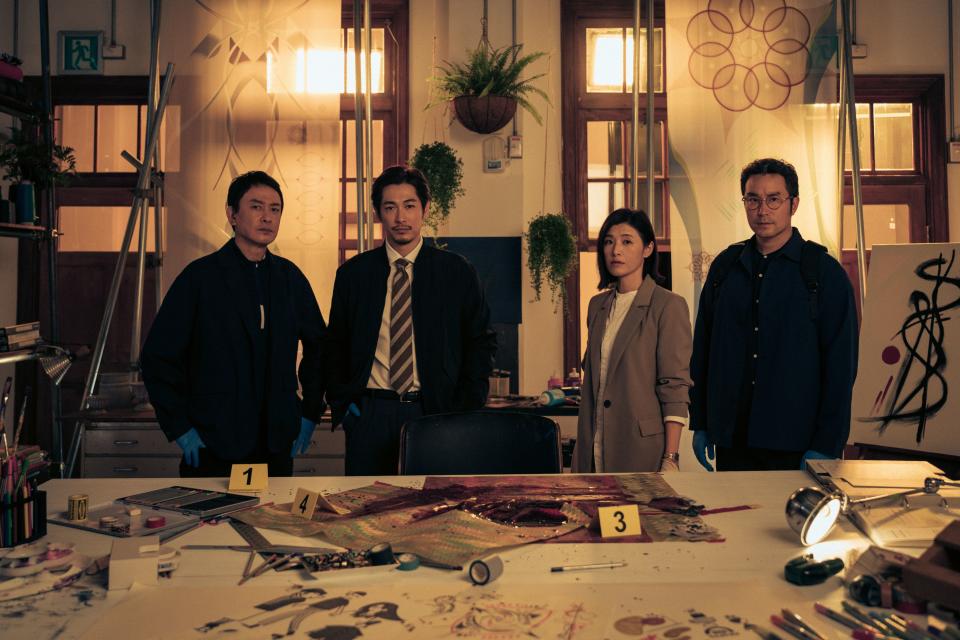 《誰是被害者》第二季除了許瑋甯（左起）、張孝全等原班人馬，藤岡靛也加入演出。（Netflix提供）