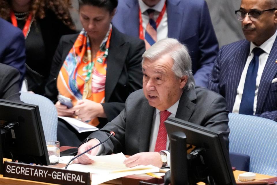 United Nations Secretary-General Antonio Guterres speaks during the Security Council meeting (AP)