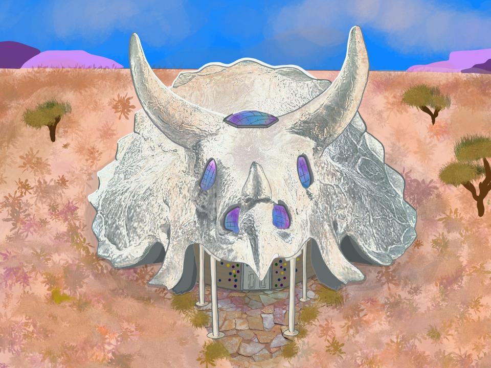 Adobe Fossilized Dinosaur Skull in Desert created by Haylee M. for Airbnb OMG! Fund