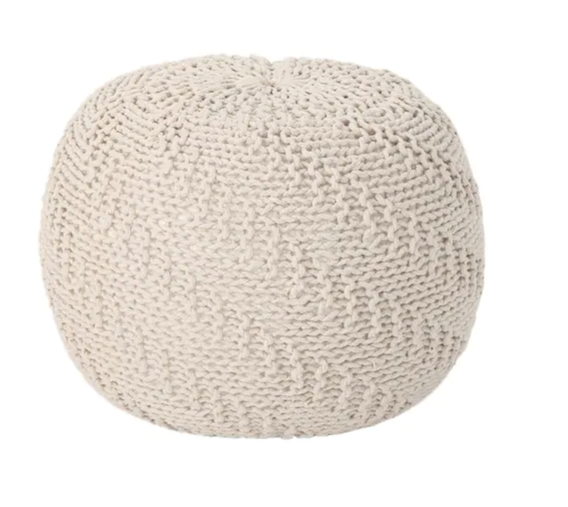 Hershel Beige Knitted Cotton Pouf
