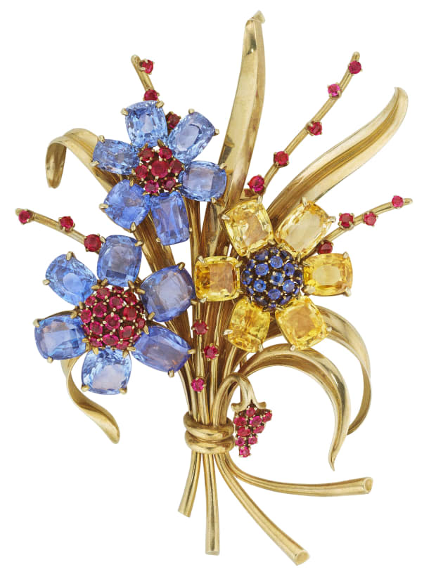 Van Cleef & Arpels Retro Sapphire, Colored Sapphire and Ruby 'Bouquet Brooch'<p>Photo: Courtesy of Christie's</p>