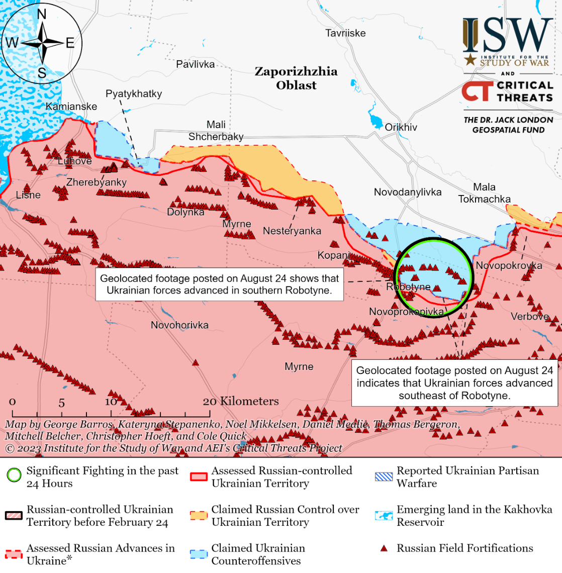 Assessed control of territory on southern front as of 8pm on Thursday (Institute for the Study of War)