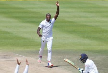 Cricket - South Africa v Sri Lanka - Second Test cricket match - Newlands Stadium, Cape Town, South Africa - 5/1/17 - South Africa's Kagiso Rabada celebrates as he takes the wicket of Sri Lanka's Upul Tharanga. REUTERS/Mike Hutchings