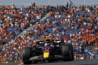Red Bull driver Sergio Perez of Mexico steers his car during the third practice session ahead of Sunday's Formula One Dutch Grand Prix auto race, at the Zandvoort racetrack, in Zandvoort, Netherlands, Saturday, Sept. 3, 2022. (AP Photo/Peter Dejong)