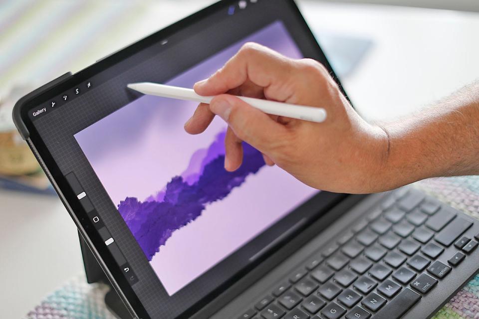 Paul DeMelin, 62, of Quincy, enjoys creating digital paintings and drawings on his iPad. Thursday, July 28, 2022.