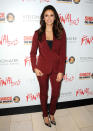 <p>The former <i>Vampire Diaries </i>actress was obviously inspired by her former role on the red carpet at the premiere of her upcoming horror flick <i>The Final Girls</i>. The blood-colored suit was made infinitely more feminine with the skinny trousers and high heels. </p>