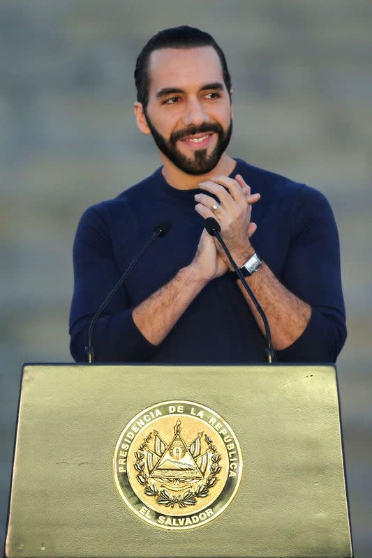 FILE PHOTO: El Salvador’s President Nayib Bukele attends inauguration of pharmaceutical plant