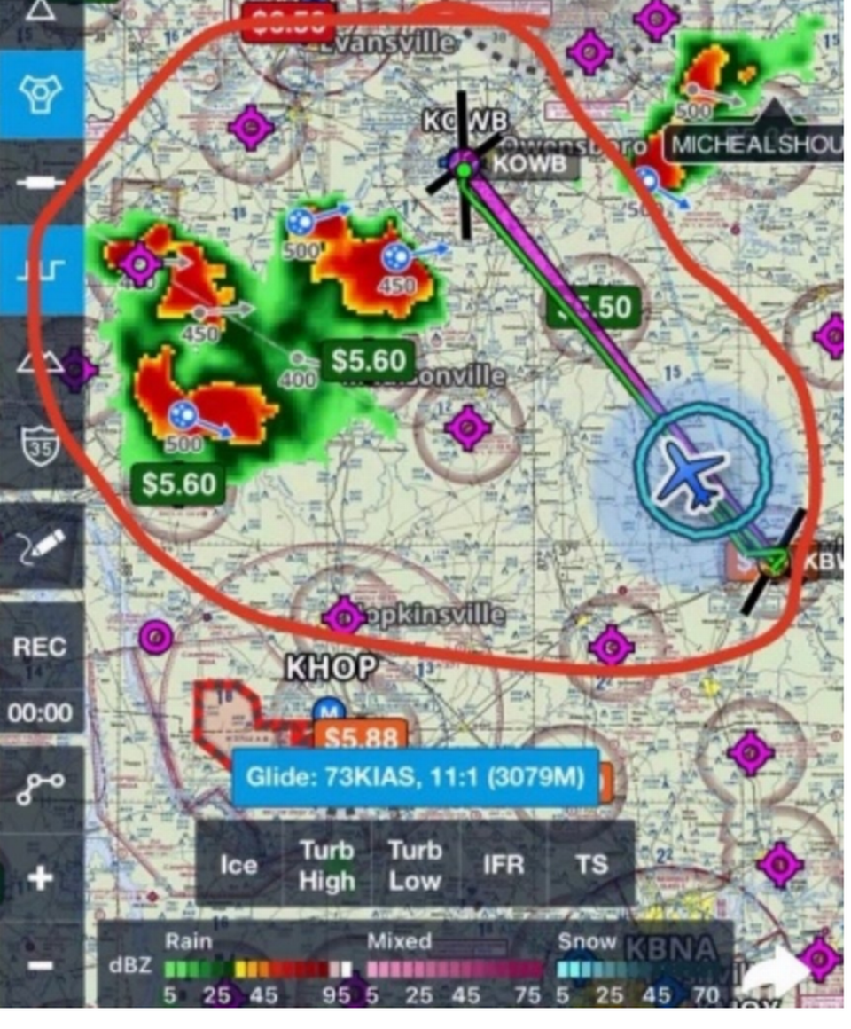 A social-media post from a flight instructor on a small airplane that crashed in Kentucky showed the planned path of the plane and bad weather to the west.