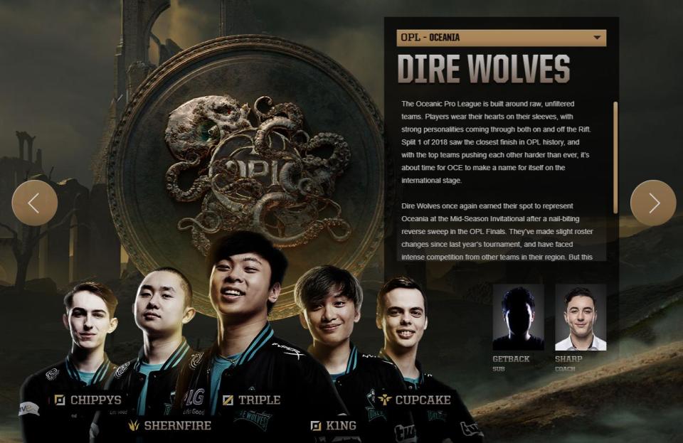 大洋洲 OPL 賽區的 Dire Wolves 已有多次國際賽經驗，他們本次將陣容小幅調整後，變得更加強大，準備好要迎接本次 MSI 挑戰。