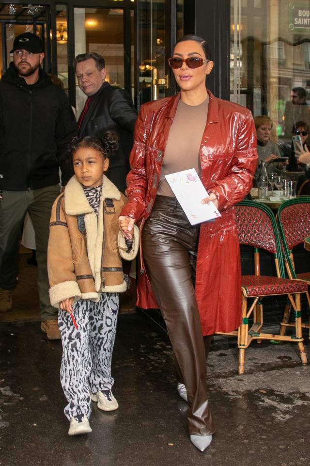 Kim Kardashian Wears Yeezy and a Tan Suede Hermes in New York