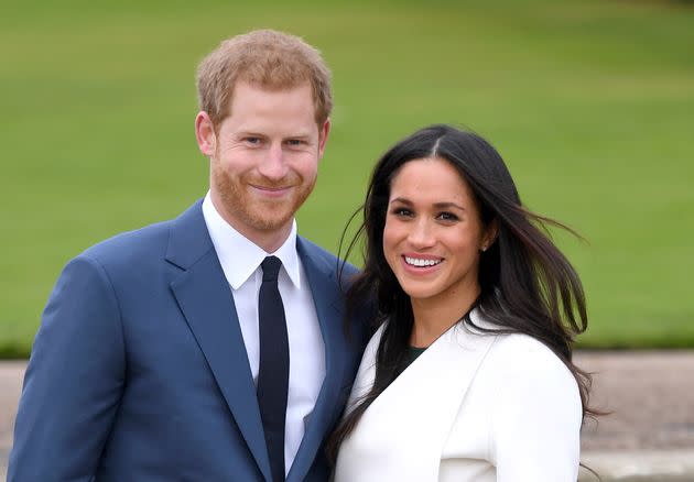 Prince Harry and Meghan Markle announce their engagement at London's Kensington Palace on Nov. 27, 2017.