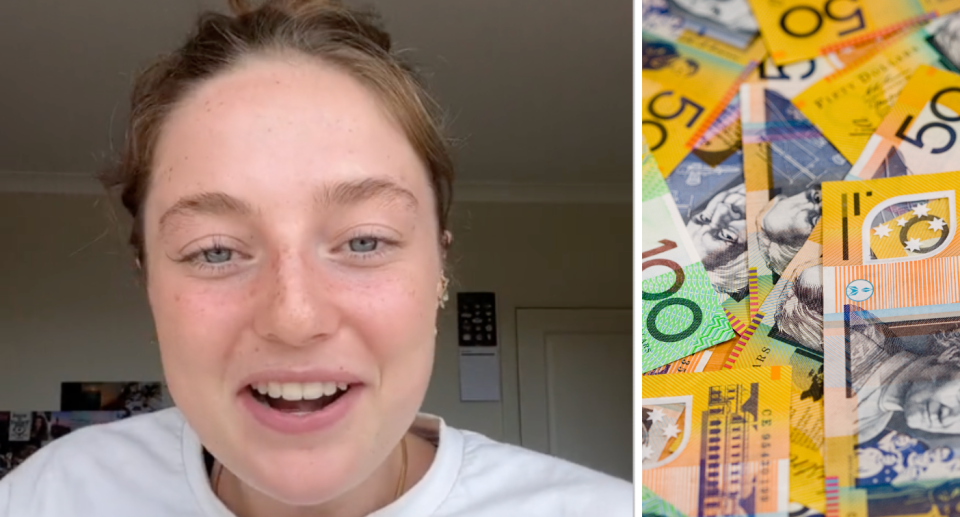 Young Aussie and Australian money. Cash boost concept.