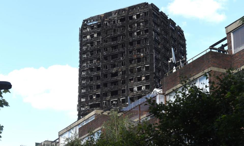 The blackened shell of Grenfell Tower in west London